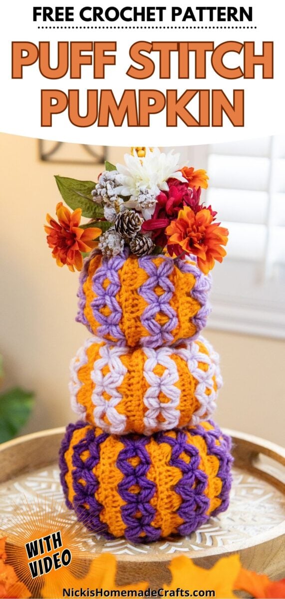 Puff Stitch Crochet Pumpkin - long pin