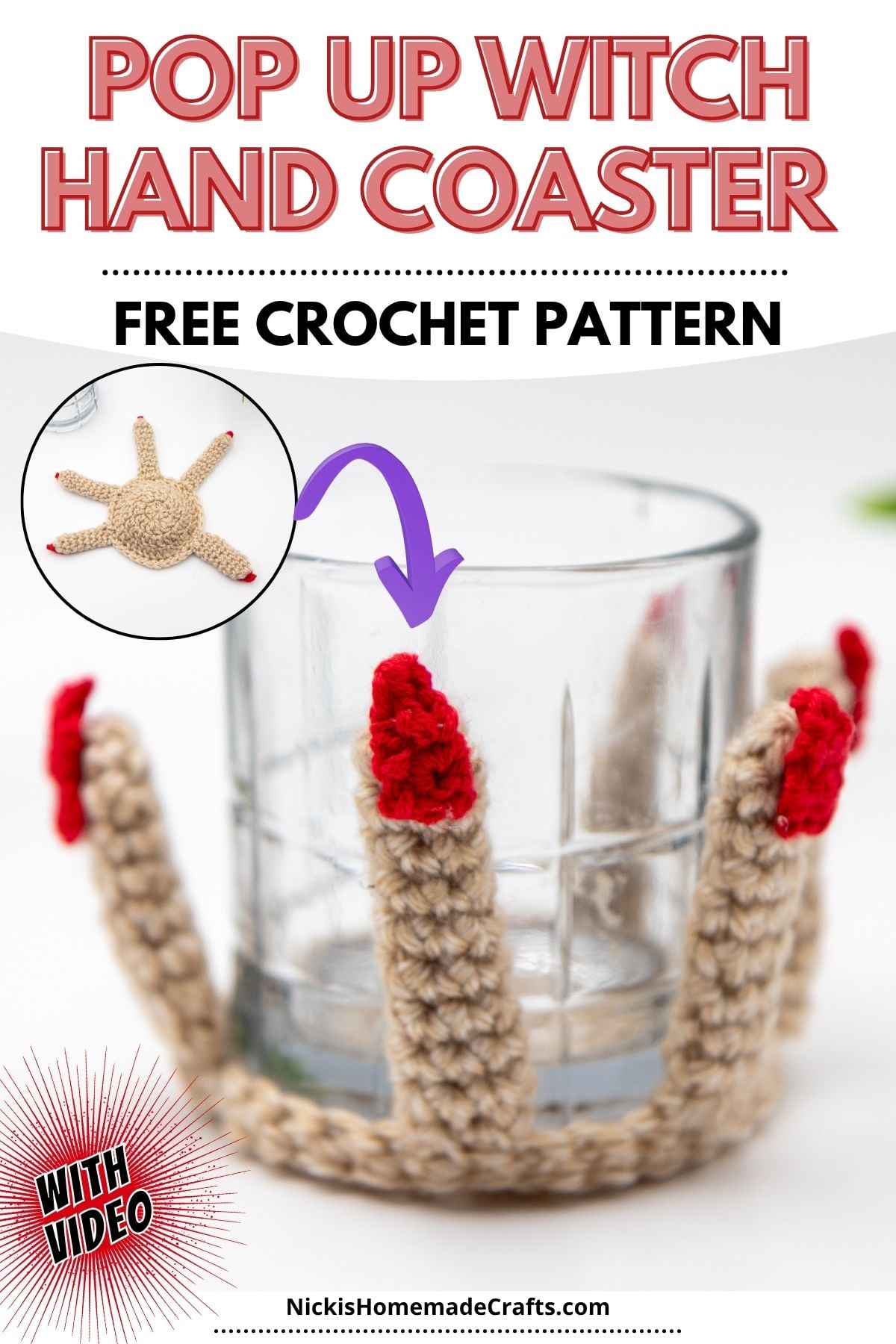 Witch Hand Crochet Coaster - Standard Pin
