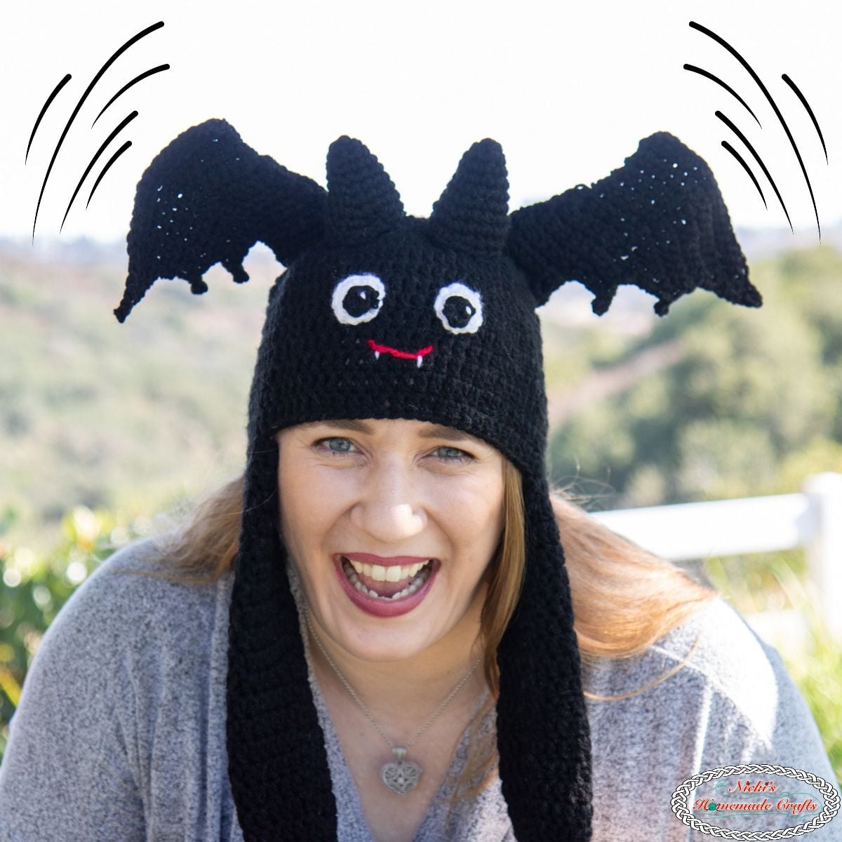 Crochet Moving Bat Hat Pattern - Square