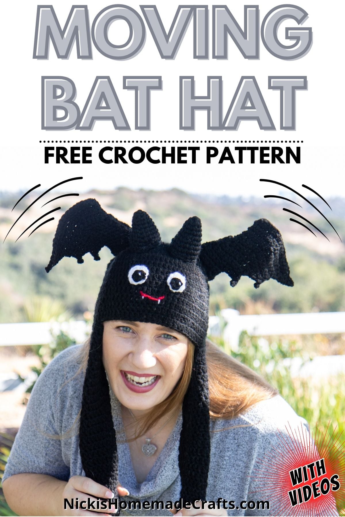 Crochet Moving Bat Hat - Standard Pin