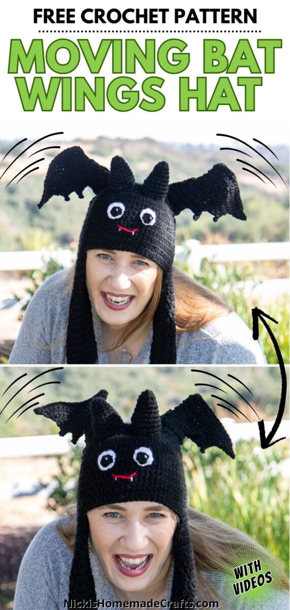 Moving Bat Wings Hat Crochet Pattern - long pin